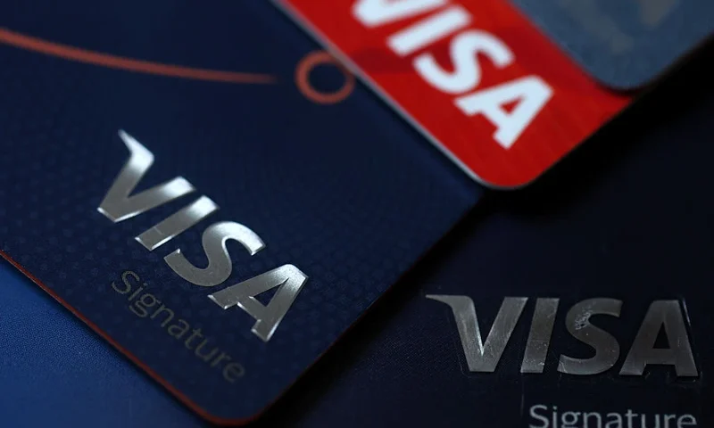 SAN ANSELMO, CALIFORNIA - FEBRUARY 07: In this photo illustration, Visa credit cards are displayed on February 07, 2024 in San Anselmo, California. According to a report by the Federal Reserve Bank of New York, credit card debt in the United States has reached $1.13 trillion. (Photo Illustration by Justin Sullivan/Getty Images)
