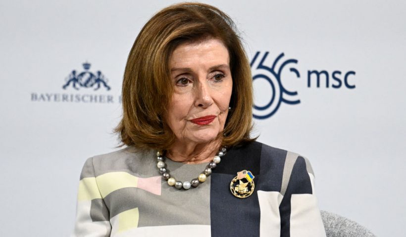 Former US Speaker of the House Nancy Pelosi attends a panel discussion at the 60th Munich Security Conference (MSC) at the Bayerischer Hof hotel in Munich, southern Germany, on February 17, 2024. The 60th Munich Security Conference (MSC) will run from February 16 to 18, 2024. (Photo by Thomas KIENZLE / POOL / AFP) (Photo by THOMAS KIENZLE/POOL/AFP via Getty Images)