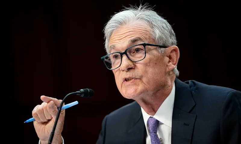 Chair of the Federal Reserve of the United States Jerome Powell speaks during a Senate Banking, Housing, and Urban Affairs Committee hearing on the Semiannual Monetary Policy Report to Congress at the U.S. Capitol on July 9, 2024 in Washington, DC. Powell in earlier remarks was quoted, "we want to be more confident that inflation is moving sustainably down toward 2% before we start the process of reducing or loosening policy." (Photo by Bonnie Cash/Getty Images)
