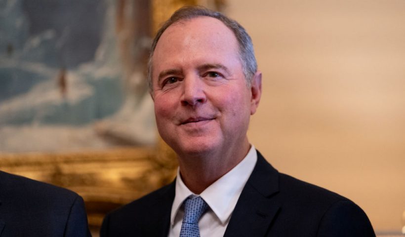 US Senator-elect Adam Schiff (D-CA) looks on during a photo opportunity as Senate Majority Leader Chuck Schumer, Democrat of New York, welcomes newly-elected Democratic senators in his office at the US Capitol in Washington, DC, on November 12, 2024. (Photo by Allison ROBBERT / AFP) (Photo by ALLISON ROBBERT/AFP via Getty Images)