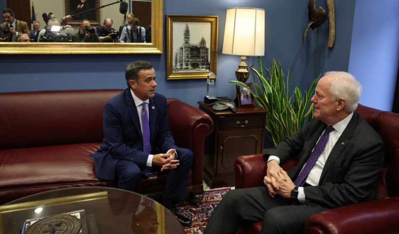 WASHINGTON, DC - DECEMBER 11: Former U.S. Director of National Intelligence John Ratcliffe (L), U.S. President-elect Donald Trump's choice to lead the Central Intelligence Agency, meets with Sen. John Cornyn (R-TX) in the Hart Senate Office Building on Capitol Hill on December 11, 2024 in Washington, DC. Trump's nominees for his incoming administration continue to meet with senators on Capitol Hill, weeks before his inauguration. (Photo by Chip Somodevilla/Getty Images)