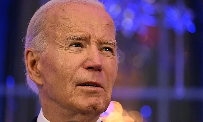 US President Joe Biden speaks during a Hanukkah holiday reception in the East Room of the White House on December 16, 2024, in Washington, DC. (Photo by Jim WATSON / AFP) (Photo by JIM WATSON/AFP via Getty Images)