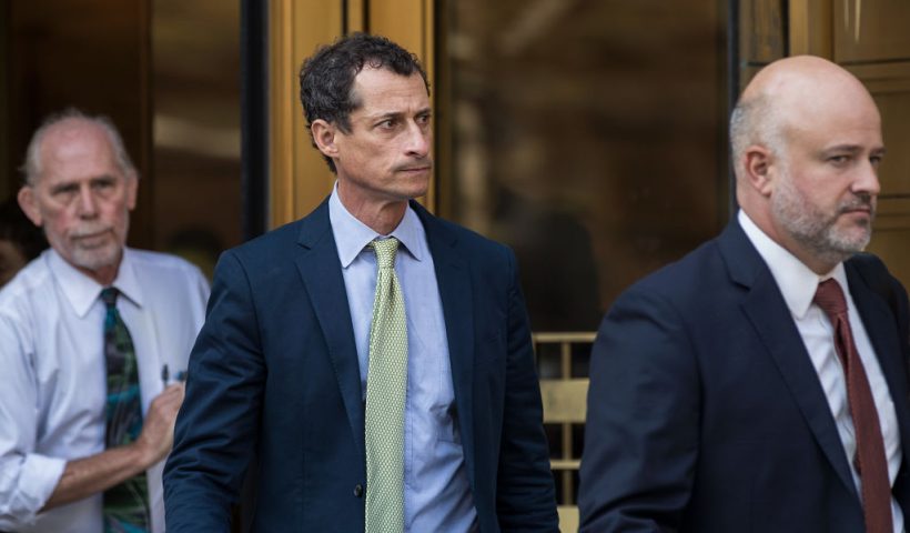 NEW YORK, NY - SEPTEMBER 25: Former Rep. Anthony Weiner leaves Manhattan Federal Court, September 25, 2017 in New York City. Weiner was sentenced to 21 months in prison for sexting with a minor. (Photo by Drew Angerer/Getty Images)