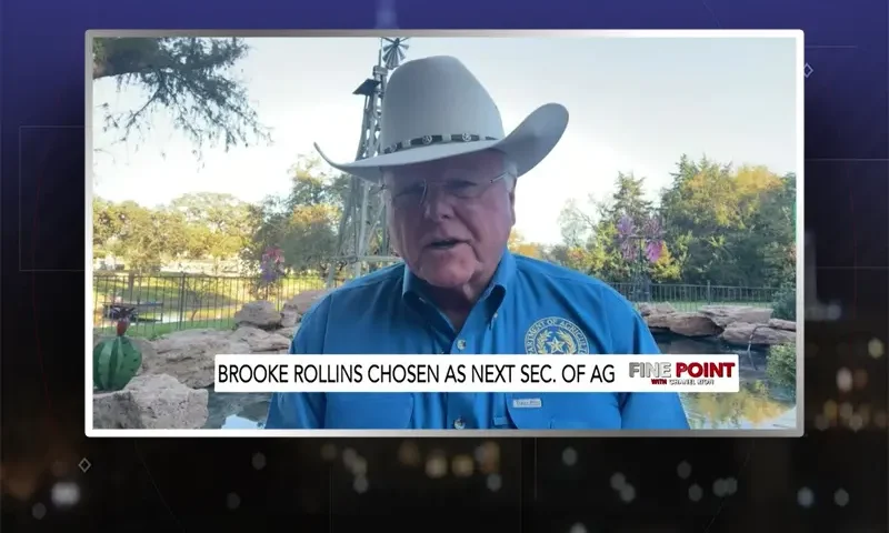 Video still from Fine Point on One America News Network during an interview with the guest, Sid Miller.