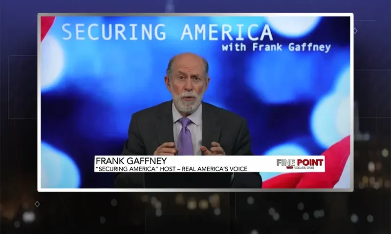 Video still from Fine Point on One America News Network during an interview with the guest, Frank Gaffney.
