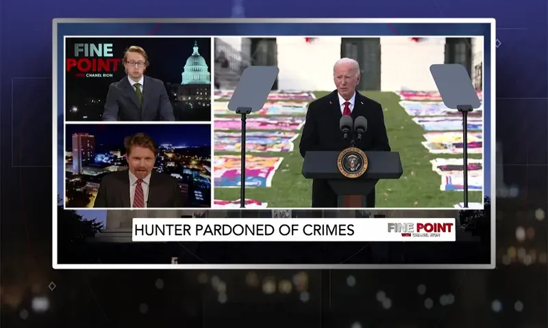 Video still from Fine Point on One America News Network during an interview with the guest, Seamus Bruner.