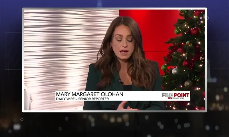 Video still from Fine Point on One America News Network during an interview with the guest, Mary Margaret Olohan.