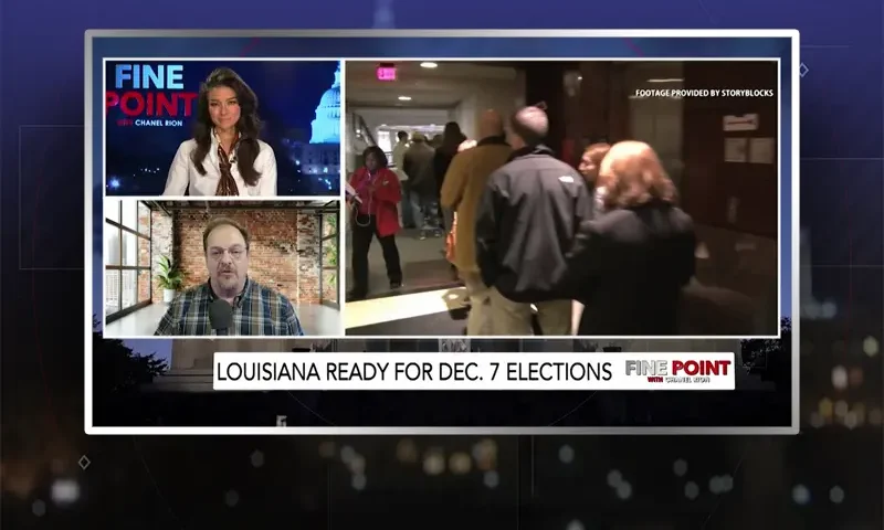 Video still from Fine Point on One America News Network during an interview with the guest, Jim Pfaff.