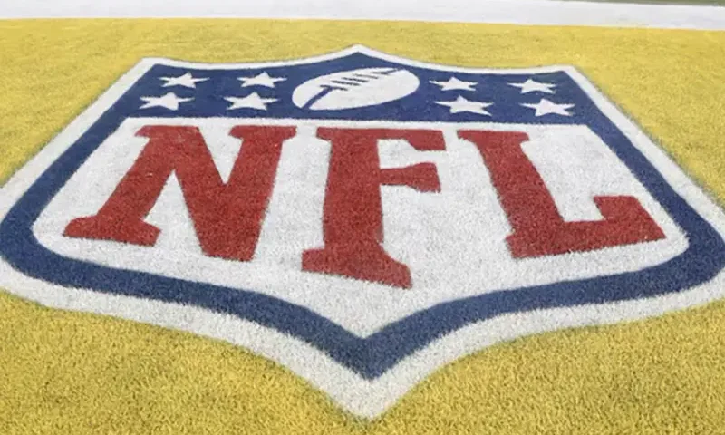 The NFL logo is painted in the end-zone as the Pittsburgh Steelers host the New England Patriots at Acrisure Stadium. Mandatory Credit: Charles LeClaire-USA TODAY Sports/File Photo