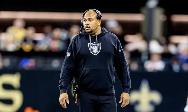 Las Vegas Raiders head coach Antonio Pierce looks on against the New Orleans Saints during the second half at Caesars Superdome. Mandatory Credit: Stephen Lew-Imagn Images/File Photo