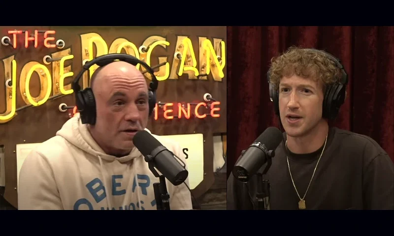 (L) Joe Rogan, who hosts the Joe Rogan Experience (JRE) podcast (Photo via: Joe Rogan Experience -Episode #2255 screenshot) / (R) Mark Zuckerberg, CEO of Meta. (Photo via: Joe Rogan Experience -Episode #2255 screenshot)