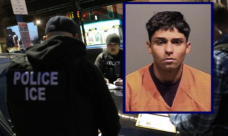 (L) NEW YORK, NY - APRIL 11: U.S. Immigration and Customs Enforcement (ICE), officers prepare for morning operations to arrest undocumented immigrants on April 11, 2018 in New York City. New York is considered a "sanctuary city" for undocumented immigrants, and ICE receives little or no cooperation from local law enforcement. ICE said that officers arrested 225 people for violation of immigration laws during the 6-day operation, the largest in New York City in recent years. (Photo by John Moore/Getty Images) / (R) Anderson Zambrano-Pacheco (Photo via: Aurora Police Dept.)