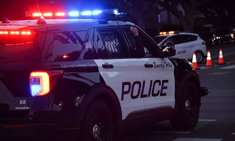 Beverly Hills police officers patrol in their car on November 1, 2020 in Beverly Hills. (Photo by Chris DELMAS / AFP) (Photo by CHRIS DELMAS/AFP via Getty Images)