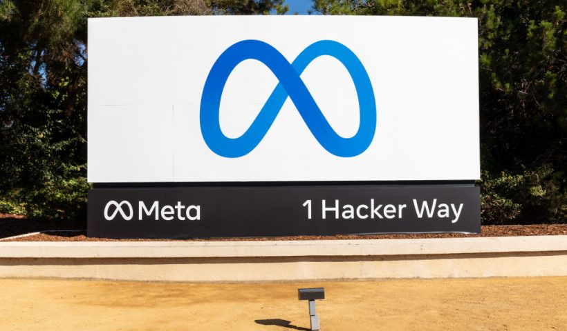 MENLO PARK, CALIFORNIA - OCTOBER 28: Facebook debuts its new company brand, Meta, at their headquarters on October 28, 2021 in Menlo Park, California. Meta will focus on ushering in a future of the metaverse and beyond. (Photo by Kelly Sullivan/Getty Images for Facebook)