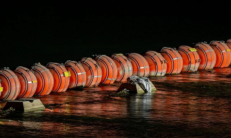 EAGLE PASS, TEXAS - SEPTEMBER 12: Buoy barriers are seen situated in the Rio Grande river on September 12, 2023 in Eagle Pass, Texas. The Court of Appeals have temporarily halted removal of the floating buoy barriers located in the river. The buoys have sparked controversy and tension amongst the United States and Mexico as claims of violating human rights have reached congress. The Department of Justice has filed a lawsuit against the state of Texas as Gov. Greg Abbott has vowed “to take this fight all the way to the U.S. Supreme Court.” (Photo by Brandon Bell/Getty Images)