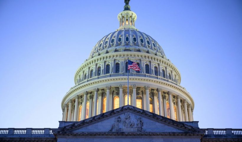TOPSHOT - The dome of the US Capitol is seen at dusk in Washington, DC on November 13, 2023. (Photo by Mandel NGAN / AFP) (Photo by MANDEL NGAN/AFP via Getty Images)