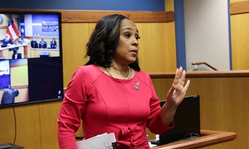 Attorney Fani Willis speaks during a hearing into 'misconduct' allegations against her at the Fulton County Courthouse in Atlanta, Georgia, on February 15, 2024. Willis, who brought election interference charges against former US President Donald Trump, acknowledged on February 2, 2024, that she had a romantic relationship with Special Prosecutor Nathan Wade, whom she hired to work on the high-profile case. (Photo by ALYSSA POINTER / POOL / AFP) (Photo by ALYSSA POINTER/POOL/AFP via Getty Images)