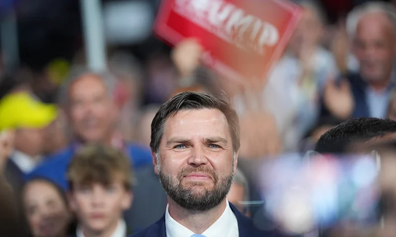 MILWAUKEE, WISCONSIN - JULY 15: Trump's pick for Vice President, U.S. Sen. J.D. Vance (R-OH) arrives on the first day of the Republican National Convention at the Fiserv Forum on July 15, 2024 in Milwaukee, Wisconsin. Delegates, politicians, and the Republican faithful are in Milwaukee for the annual convention, concluding with former President Donald Trump accepting his party's presidential nomination. The RNC takes place from July 15-18. (Photo by Andrew Harnik/Getty Images)