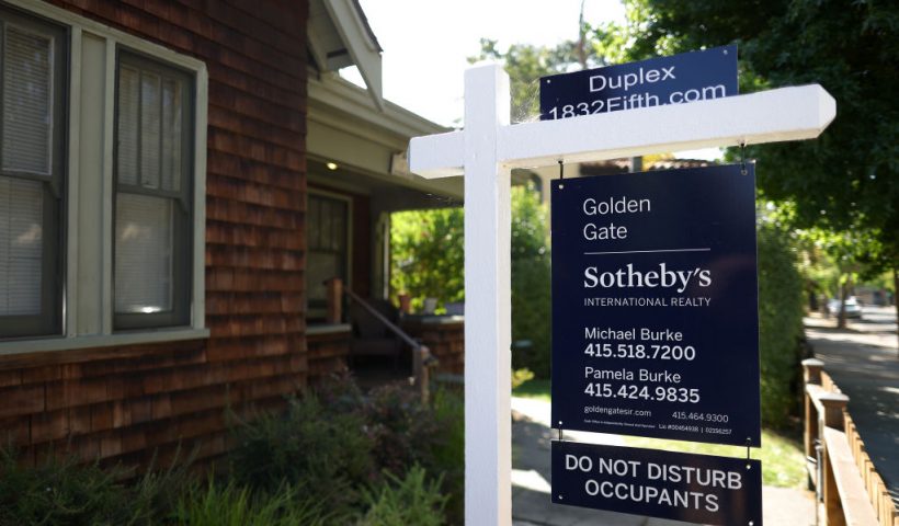 SAN RAFAEL, CALIFORNIA - AUGUST 07: A sign is posted in front of a home for sale on August 07, 2024 in San Rafael, California. According to a report by Zillow, 30-year fixed mortgage rates have dropped 31 basis points to 6.06% while the 30-year fixed refinance rate has dropped 1.15% to 5.98%. (Photo by Justin Sullivan/Getty Images)