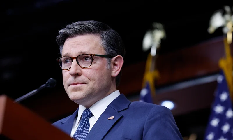 WASHINGTON, DC - SEPTEMBER 24: U.S. Speaker of the House Mike Johnson (R-LA) speaks during a news conference after a House Republican Caucus meeting at the U.S. Capitol on September 24, 2024 in Washington, DC. House Republicans are working towards agreeing to pass a continuing resolution on the House floor to fund the government through December 20th. (Photo by Anna Moneymaker/Getty Images)