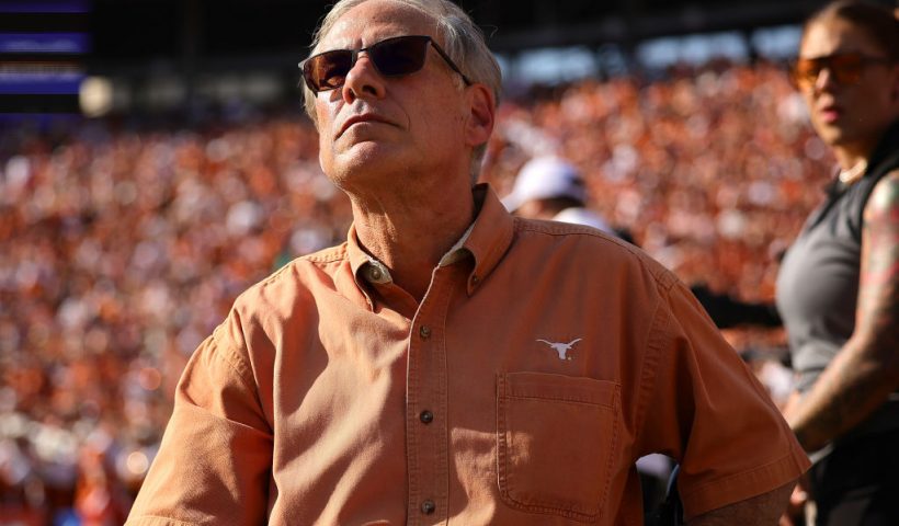 DALLAS, TEXAS - OCTOBER 12: Texas Governor Greg Abbott looks on during the first half in a game between the Oklahoma Sooners and Texas Longhorns at Cotton Bowl Stadium on October 12, 2024 in Dallas, Texas. (Photo by Alex Slitz/Getty Images)