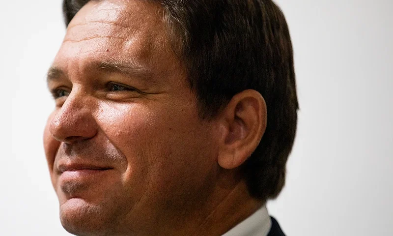 NORTHWOOD, OHIO - NOVEMBER 1: Florida Gov. Ron DeSantis stands to the side of the stage before speaking during a campaign event with Republican nominee for U.S. Senate Bernie Moreno on November 1, 2024 in at Spartan Northwood Warehouse in Northwood, Ohio. U.S. Sen. Sherrod Brown (D-OH) and Republican Bernie Moreno are deadlocked in the final stretch of the Ohio Senate race drawing more ad spending than any other Senate race in history. (Photo by Emily Elconin/Getty Images)