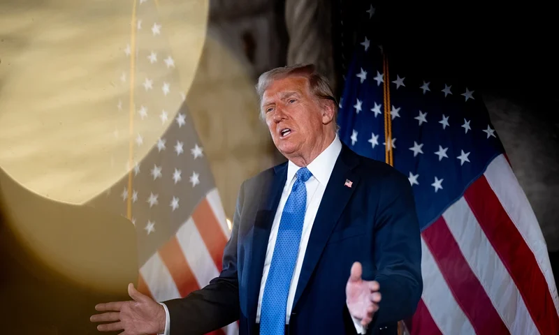 PALM BEACH, FLORIDA - DECEMBER 16: U.S. President-elect Donald Trump speaks at a news conference at Trump's Mar-a-Lago resort on December 16, 2024 in Palm Beach, Florida. In a news conference that went over an hour, Trump announced that SoftBank will invest over $100 billion in projects in the United States including 100,000 artificial intelligence related jobs and then took questions on Syria, Israel, Ukraine, the economy, cabinet picks, and many other topics. (Photo by Andrew Harnik/Getty Images)
