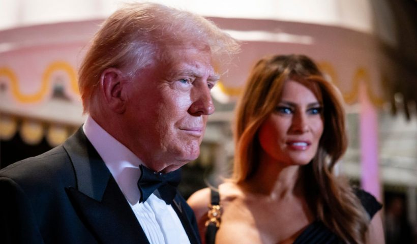 PALM BEACH, FLORIDA - DECEMBER 31: U.S. President-elect Donald Trump and his wife Melania Trump arrive on New Year's Eve at his Mar-A-Lago Club on December 31, 2024 in Palm Beach, Florida. Trump continues to fill posts in his upcoming administration ahead of his January 20 inauguration. (Photo by Eva Marie Uzcategui/Getty Images)