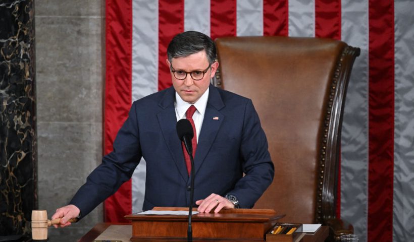 US Speaker of the House Mike Johnson, Republican of Louisiana, gavels in the first session of the 119th Congress, in the House Chamber at the US Capitol in Washington, DC, on January 3, 2025. (Photo by Mandel NGAN / AFP) (Photo by MANDEL NGAN/AFP via Getty Images)
