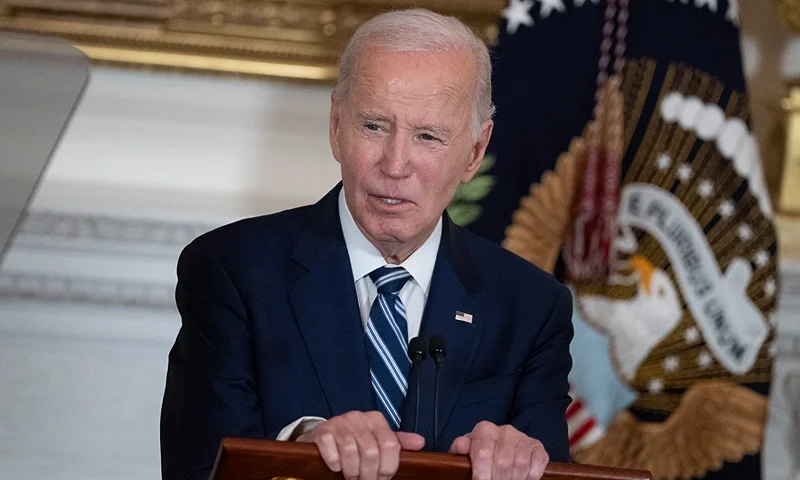 US President Joe Biden delivers remarks at a reception for new Democratic members of Congress at the State Dining Room of the White House in Washington, DC on January 5, 2025. (Photo by Chris Kleponis / AFP) (Photo by CHRIS KLEPONIS/AFP via Getty Images)