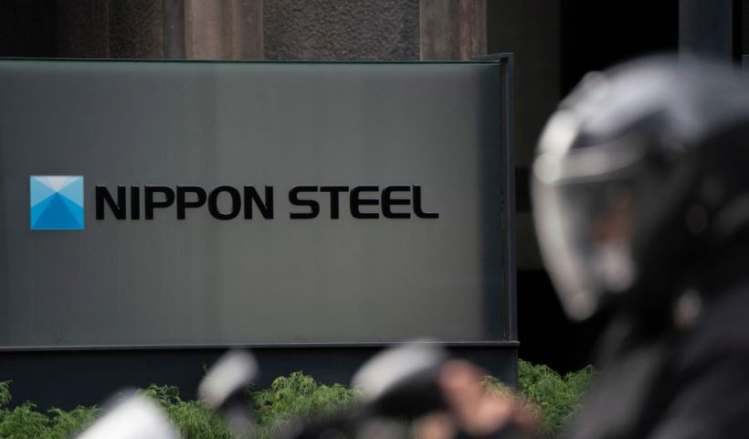The logo of Japan's largest steel manufacturer Nippon Steel corporation is displayed in front of the company's head office in Tokyo on January 6, 2025. Japan's Prime Minister Shigeru Ishiba on January 6 called for clarity on why US President Joe Biden blocked a controversial USD 14.9 billion deal for Nippon Steel to buy US Steel. (Photo by Kazuhiro NOGI / AFP) (Photo by KAZUHIRO NOGI/AFP via Getty Images)