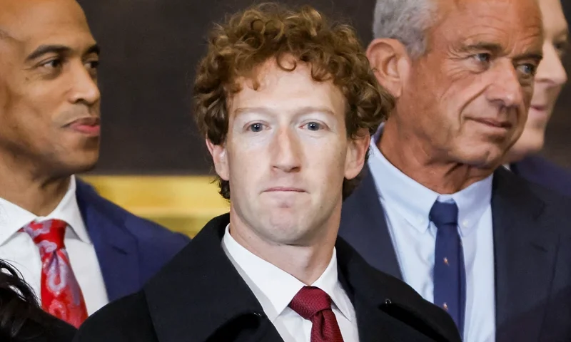 Mark Zuckerberg (C), CEO of Meta, attends the inauguration ceremony where Donald Trump will sworn in as the 47th US President in the US Capitol Rotunda in Washington, DC, on January 20, 2025. (Photo by Shawn THEW / POOL / AFP) (Photo by SHAWN THEW/POOL/AFP via Getty Images)