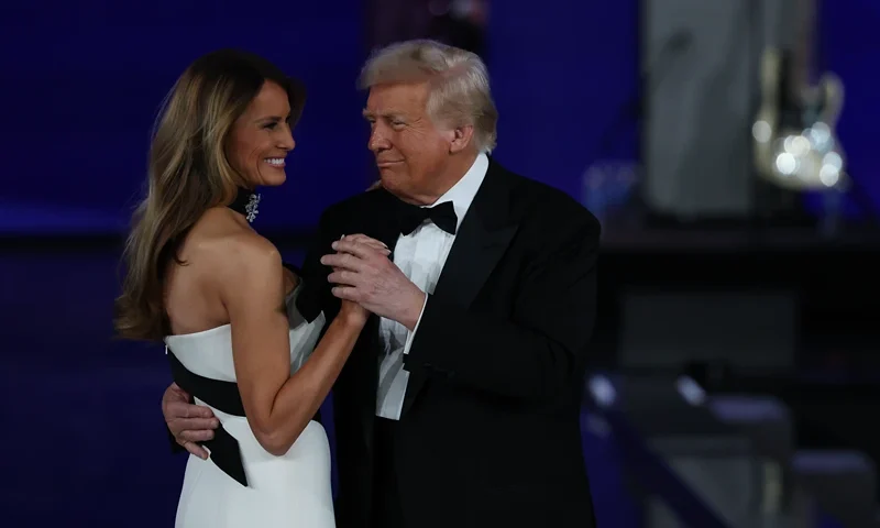 WASHINGTON, DC - JANUARY 20: President Donald Trump dances with his wife First Lady Melania Trump at the Liberty Inaugural Ball on January 20, 2025 in Washington, DC. President DonaldTrump attends some of the inaugural balls after taking the oath as the 47th president. (Photo by Joe Raedle/Getty Images)