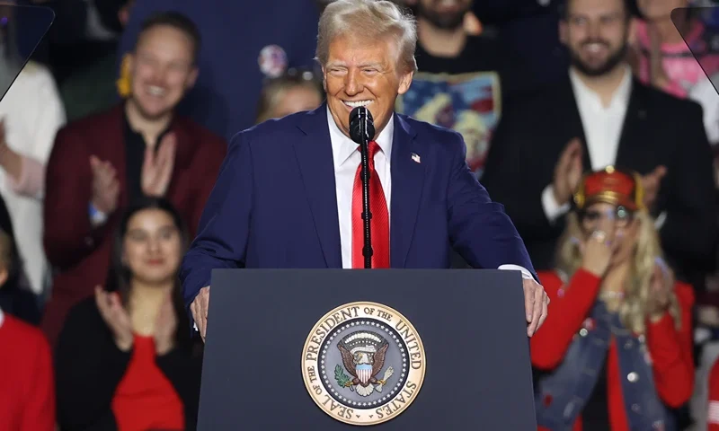 U.S. President Donald Trump speaks at a rally at Circa Resort & Casino on January 25, 2025 in Las Vegas, Nevada. The event focused on Trump’s first week in office, including his proposed policy to eliminate taxes on tips for service industry employees. (Photo by Ian Maule/Getty Images)