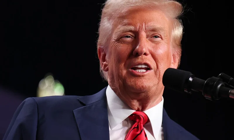 DORAL, FLORIDA - JANUARY 27: President Donald Trump addresses the 2025 Republican Issues Conference at the Trump National Doral Miami on January 27, 2025 in Doral, Florida. The three-day planning session was expected to lay out Trump's ambitious legislative agenda. (Photo by Joe Raedle/Getty Images)