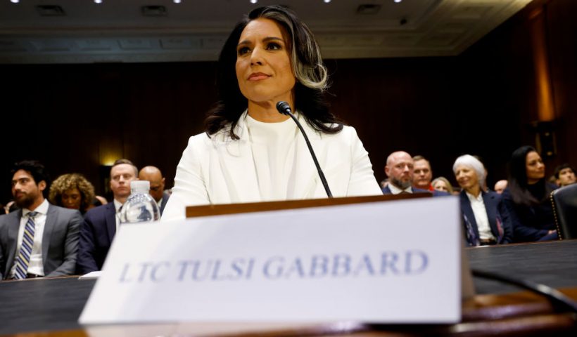 WASHINGTON, DC - JANUARY 30: Tulsi Gabbard, U.S. President Donald Trump’s nominee to be Director of National Intelligence, arrives to testify during her confirmation hearing before the Senate Intelligence Committee in the Dirksen Senate Office Building on January 30, 2025 in Washington, DC. Gabbard, a former Congresswoman from Hawaii who previously ran for president as a Democrat before joining the Republican Party and supporting President Trump, is facing criticism from Senators over her lack of intelligence experience and her opinions on domestic surveillance powers. (Photo by Kevin Dietsch/Getty Images)