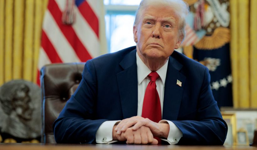 WASHINGTON, DC - JANUARY 30: U.S. President Donald Trump talks to reporters from the Resolute Desk after signing an executive order to appoint the deputy administrator of the Federal Aviation Administration in the Oval Office at the White House on January 30, 2025 in Washington, DC. Trump also signed a memorandum ordering an immediate assessment of aviation safety and ordering an elevation of what he called “competence” over “D.E.I.” (Photo by Chip Somodevilla/Getty Images)