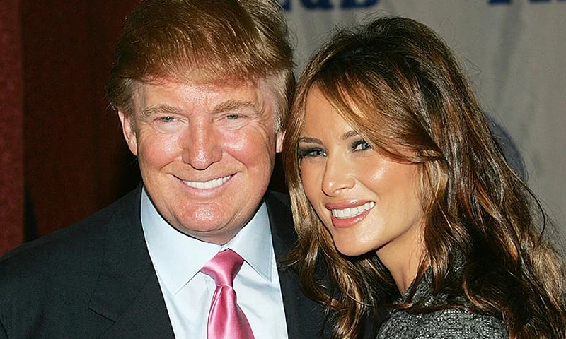 NEW YORK - OCTOBER 15: Real Estate mogul and TV personality Donald Trump and fiance Melania Knauss attend the Donald Trump Friars Club Roast Luncheon at the New York Hilton October 15, 2004 in New York City. (Photo by Evan Agostini/Getty Images)