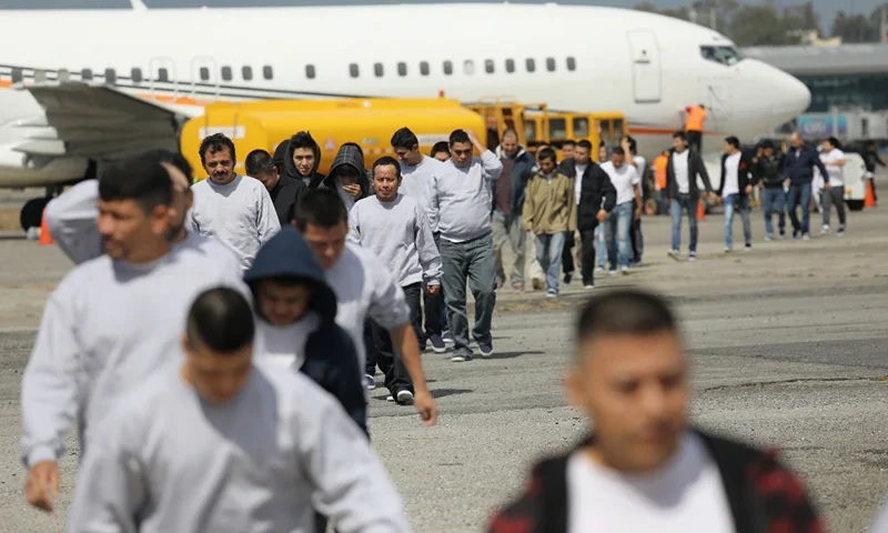 GUATEMALA CITY, GUATEMALA - FEBRUARY 09: Guatemalan immigrants deported from the United States arrive on a ICE deportation flight on February 9, 2017 in Guatemala City, Guatemala. The charter jet, carrying 135 deportees, arrived from Texas, where U.S. border agents catch the largest number illigal immigrants crossing into the United States, many of them from Central America. U.S. President Donald Trump pledged to vastly increase the number of deportations. (Photo by John Moore/Getty Images)