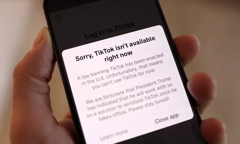 TikTok app with the message "Sorry, TikTok isn't available right now" are seen in this illustration taken, January 19, 2025. REUTERS/Dado Ruvic/Illustration