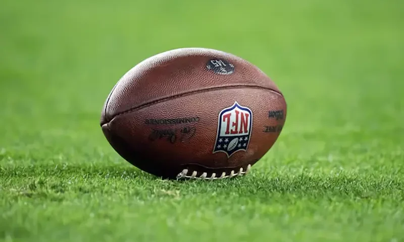 Detailed view of an official Wilson NFL football on the field during the Minnesota Vikings game against the Los Angeles Rams during an NFC wild card game at State Farm Stadium. Mandatory Credit: Mark J. Rebilas-Imagn Images/File Photo