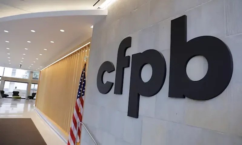 Signage is seen at the Consumer Financial Protection Bureau (CFPB) headquarters in Washington, D.C., U.S., May 14, 2021. REUTERS/Andrew Kelly/File Photo