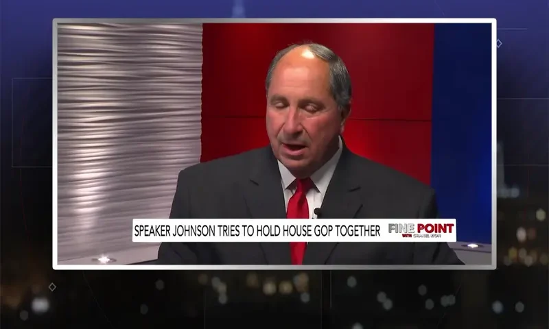 Video still from Fine Point on One America News Network during an interview with the guest, John Fredericks.