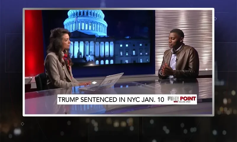 Video still from Fine Point on One America News Network during an interview with the guest, George Behizy.