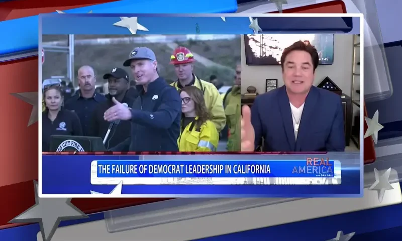 Video still from Real America on One America News Network during an interview with the guest, Dean Cain.