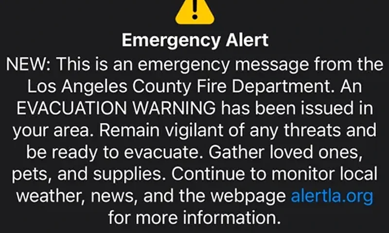 An alert was mistakenly sent by the Los Angeles County Fire Department to Los Angeles County residents on Thursday.