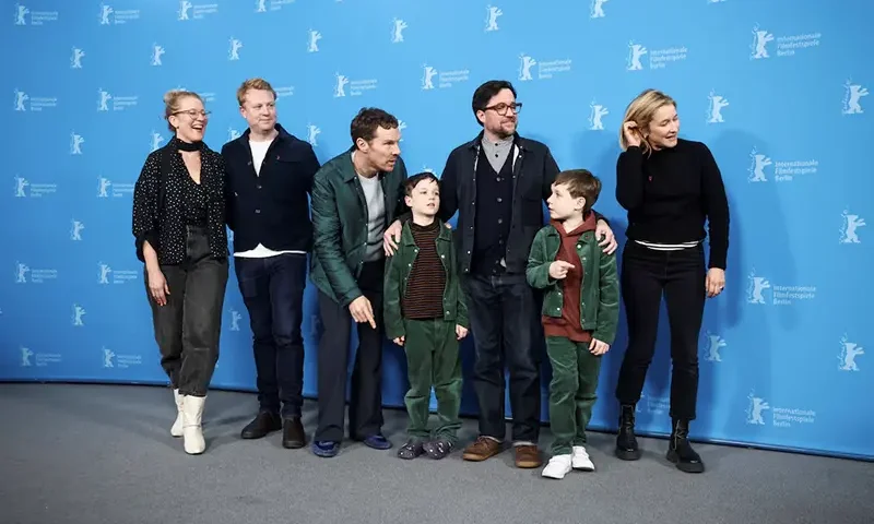 Director Dylan Southern, cast members Benedict Cumberbatch, Richard Boxall and Henry Boxall attend a photocall to promote the film 'The Thing with Feathers' at the 75th Berlinale International Film Festival in Berlin, Germany February 18, 2025. REUTERS/Liesa Johannssen