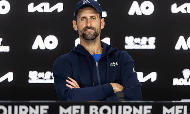 Novak Djokovic of Serbia interview after his match against Alexander Zverev of Germany in the semifinals of the men's singles at the 2025 Australian Open at Melbourne Park. Mandatory Credit: Mike Frey-Imagn Images/File Photo