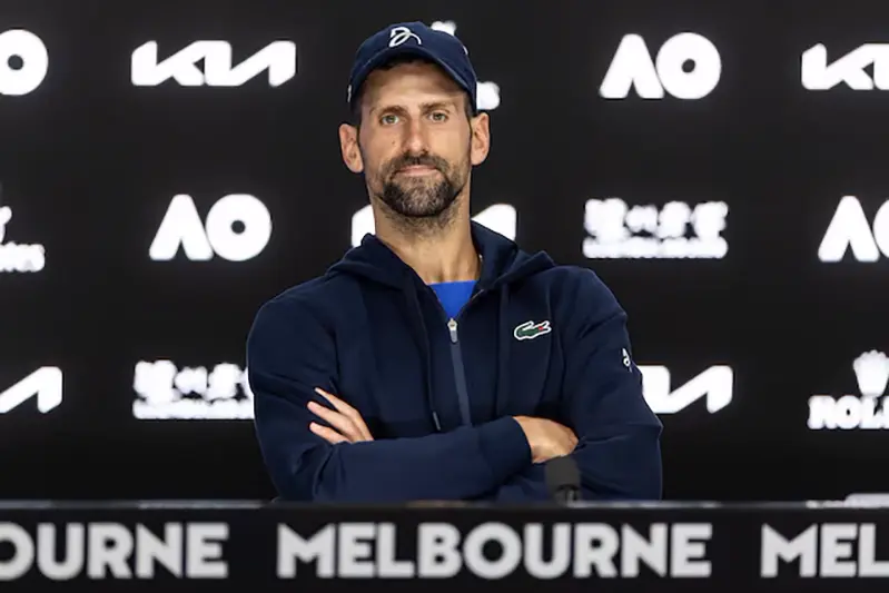 Novak Djokovic of Serbia interview after his match against Alexander Zverev of Germany in the semifinals of the men's singles at the 2025 Australian Open at Melbourne Park. Mandatory Credit: Mike Frey-Imagn Images/File Photo