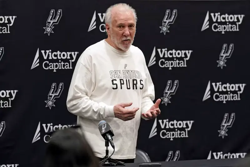 San Antonio Spurs head coach Gregg Popovich answers questions during Media day at Victory Capital Performance Center in San Antonio. Mandatory Credit: Scott Wachter-Imagn Images/File Photo